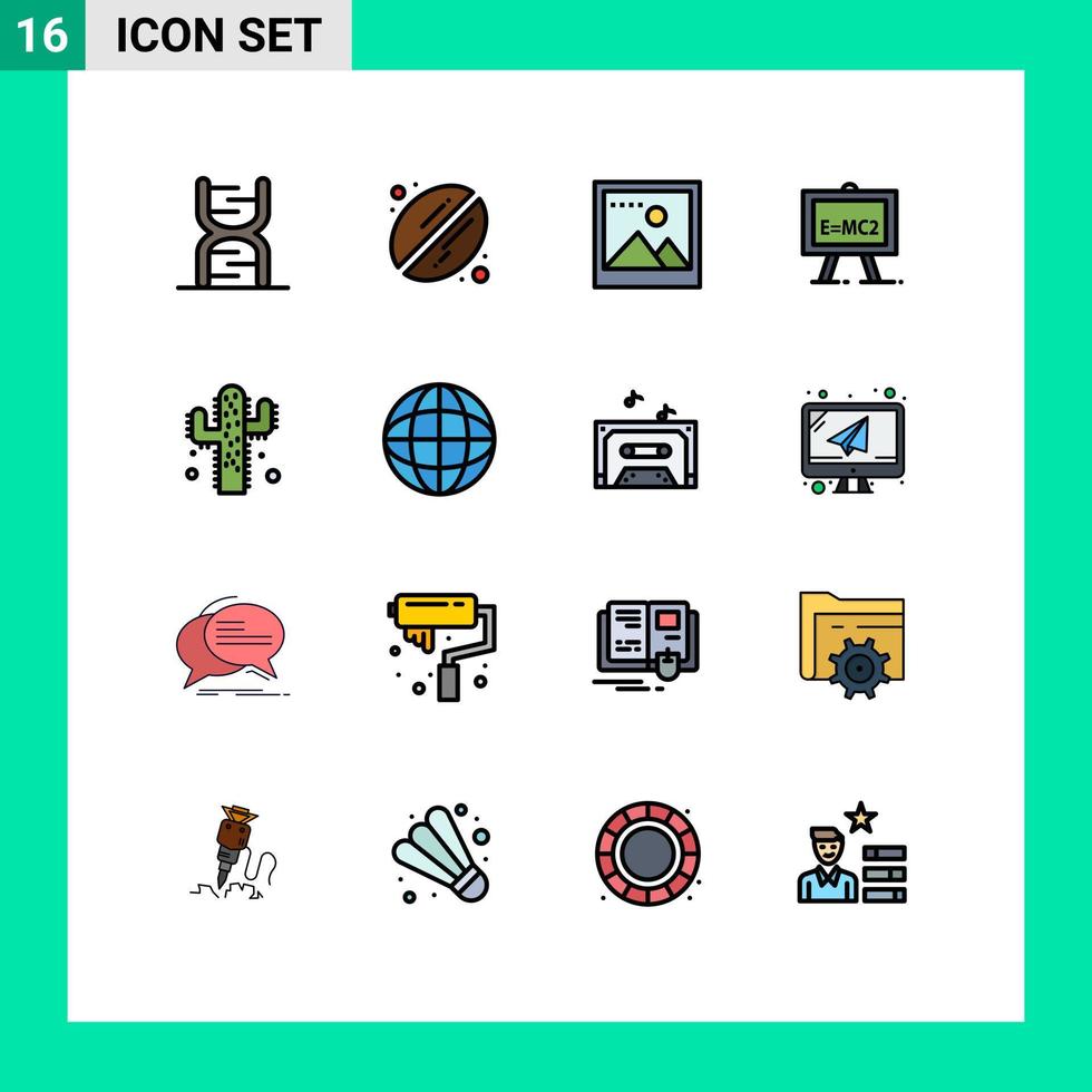 16 universell platt Färg fylld rader uppsättning för webb och mobil tillämpningar jordbruk kaktus bild vetenskap formel formel redigerbar kreativ vektor design element