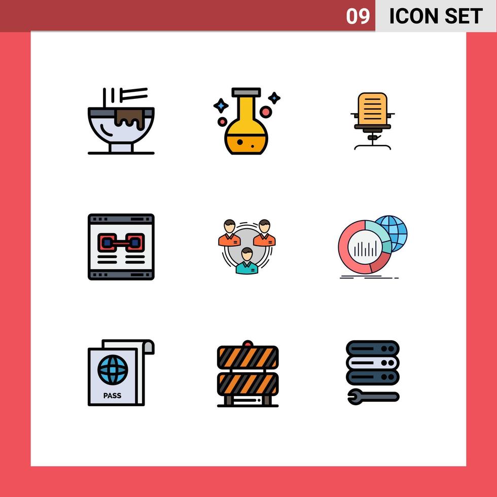 stock vektor ikon packa av 9 linje tecken och symboler för främja internet testa kontor stol redigerbar vektor design element