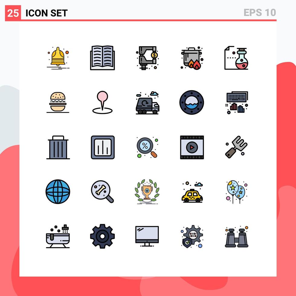 mobil gränssnitt fylld linje platt Färg uppsättning av 25 piktogram av kolvar matlagning medel spis koka upp redigerbar vektor design element