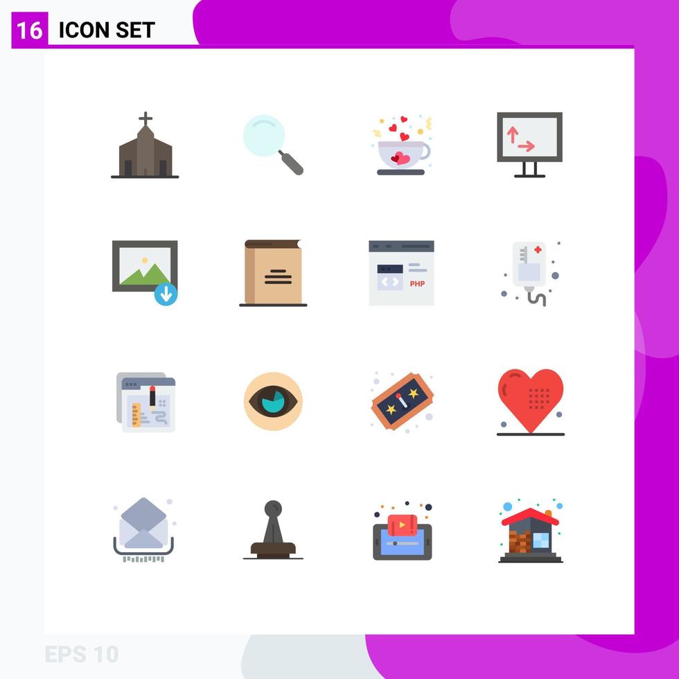 16 universell platt Färg tecken symboler av bild bredd Sök TV te redigerbar packa av kreativ vektor design element