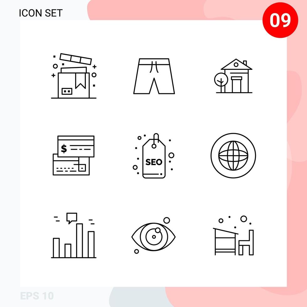 Vektorpaket mit 9 Symbolen im kreativen Umrisspaket im Linienstil isoliert auf weißem Hintergrund für Web und Handy vektor