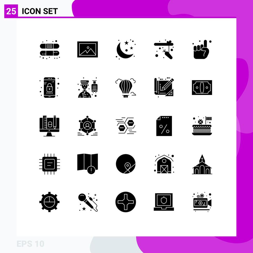 Satz von 25 modernen ui-Symbolen Symbole Zeichen für den Glauben beten Planet Hand Angelrute editierbare Vektordesign-Elemente vektor