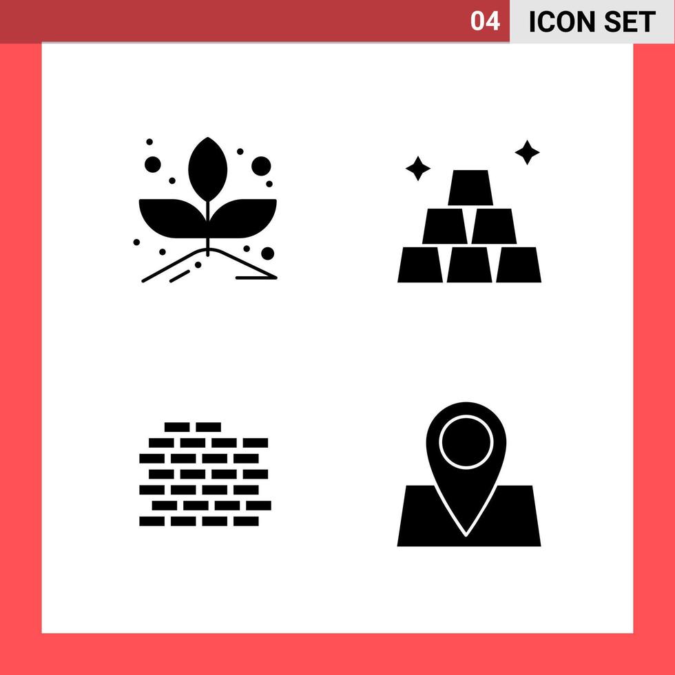 Glyphensymbole im soliden Stil mit 4 Symbolen auf weißem Hintergrund, einfache Zeichen für die allgemeine Gestaltung vektor