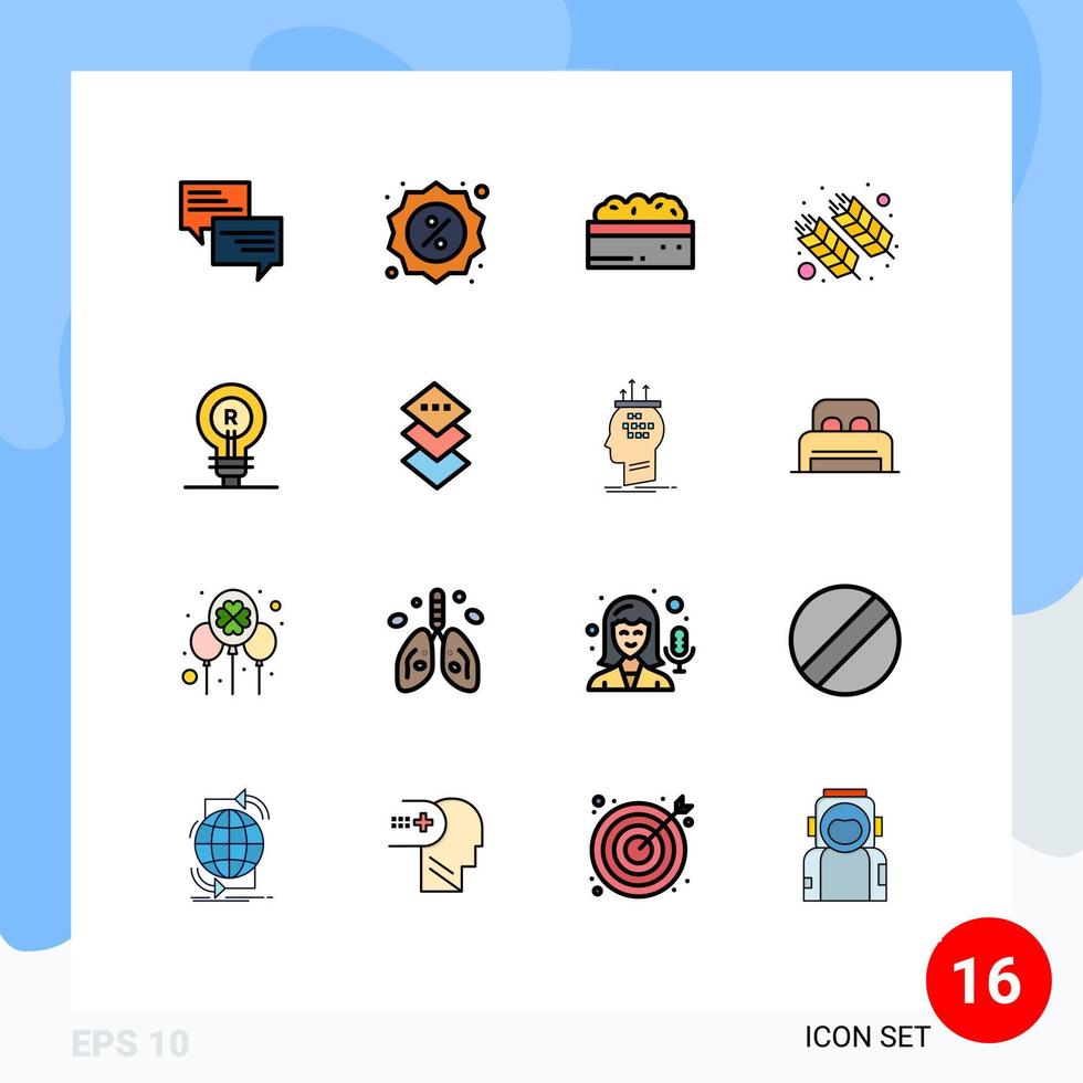 16 platt Färg fylld linje begrepp för webbplatser mobil och appar vete holi affär bruka växt redigerbar kreativ vektor design element