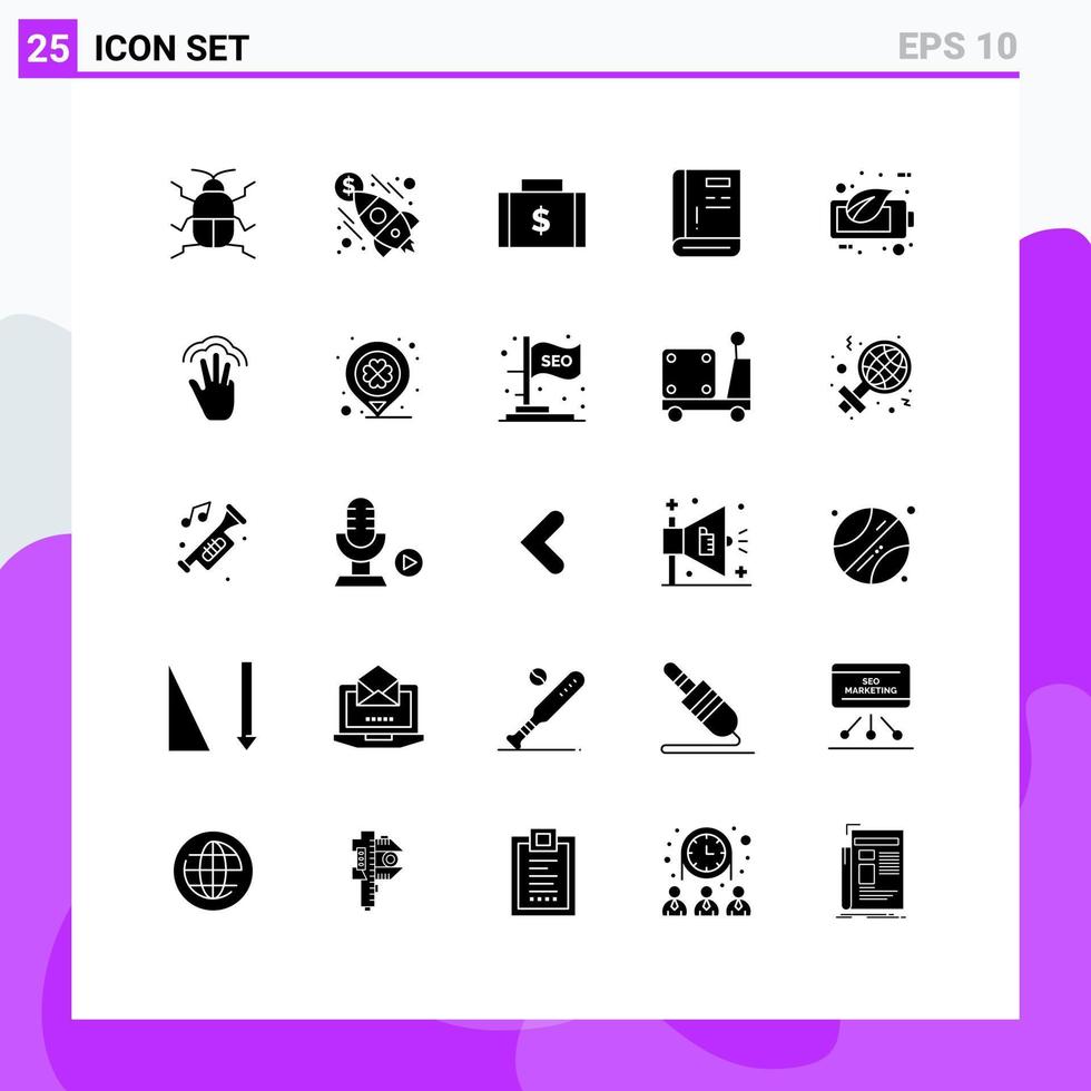 Stock Vector Icon Pack mit 25 Zeilenzeichen und Symbolen für Support Guide Bag Kontaktzahlungen editierbare Vektordesign-Elemente