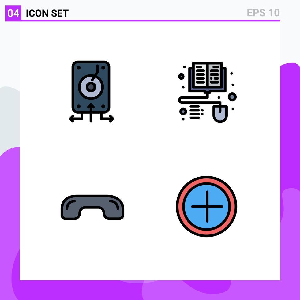 moderner Satz von 4 gefüllten flachen Farben Piktogramm von Backup-Hang-Server-Fernlerntelefon editierbaren Vektordesign-Elementen vektor
