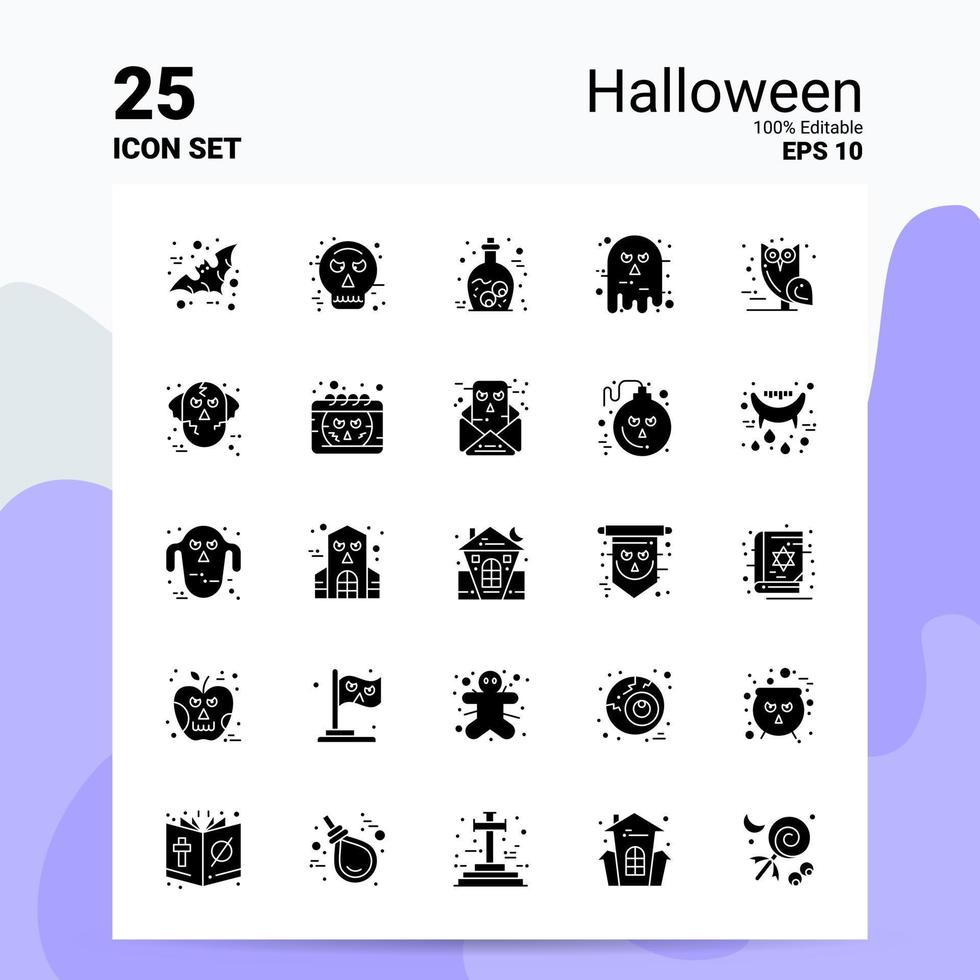 25 Halloween-Icon-Set 100 bearbeitbare Eps 10 Dateien Business-Logo-Konzept-Ideen solides Glyph-Icon-Design vektor