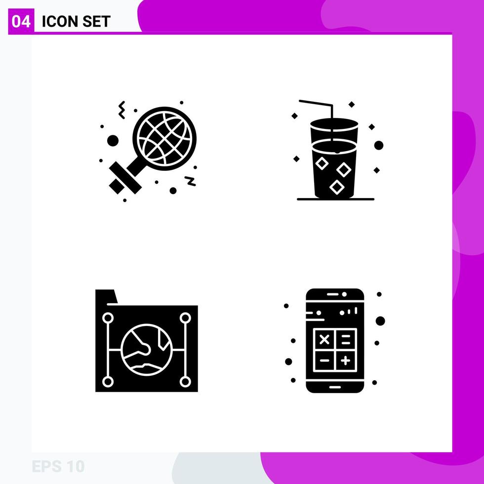 Solid Icon Set Packung mit 4 Glyphen-Icons isoliert auf weißem Hintergrund für Web-Print und Handy vektor