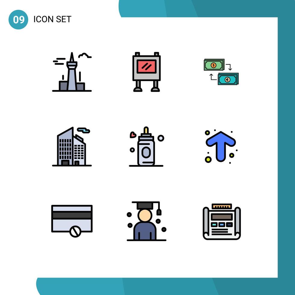 grupp av 9 fylld linje platt färger tecken och symboler för kontor pengar affisch finansiell euro redigerbar vektor design element