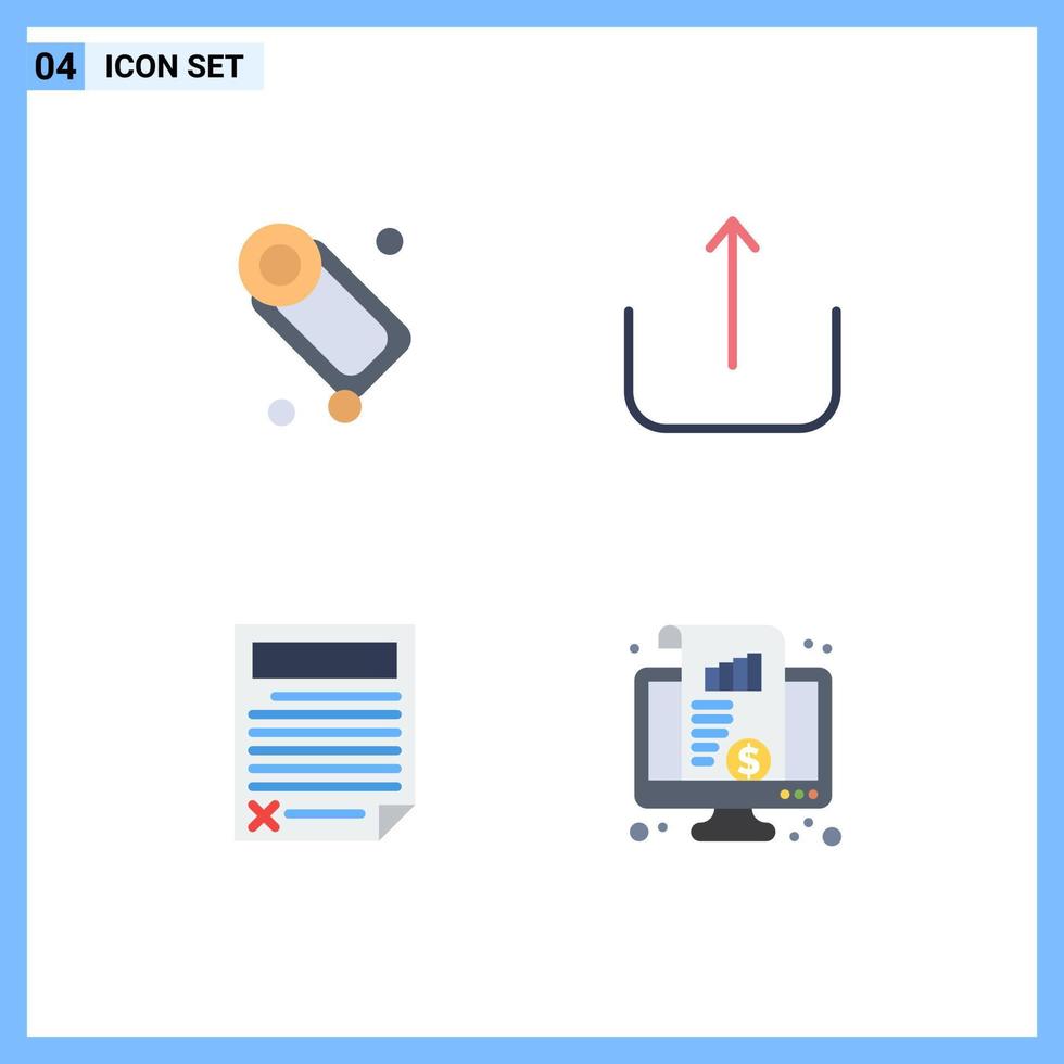 moderner Satz von 4 flachen Symbolen Piktogramm von Badezimmerdokumentseifen-Upload-Bericht editierbare Vektordesign-Elemente vektor