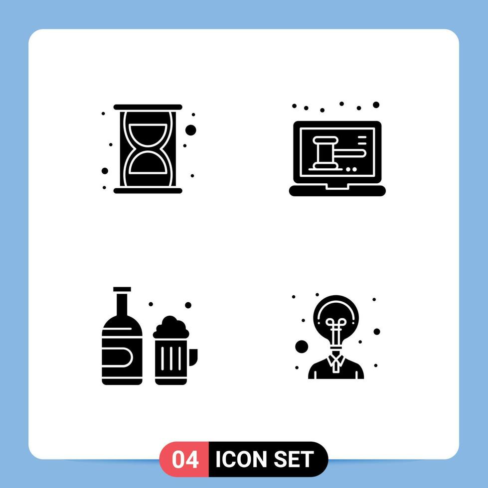 Solides Glyphenpaket mit 4 universellen Symbolen für die Kreativität des Effizienzpokals im Auktionsshop, editierbare Vektordesignelemente vektor