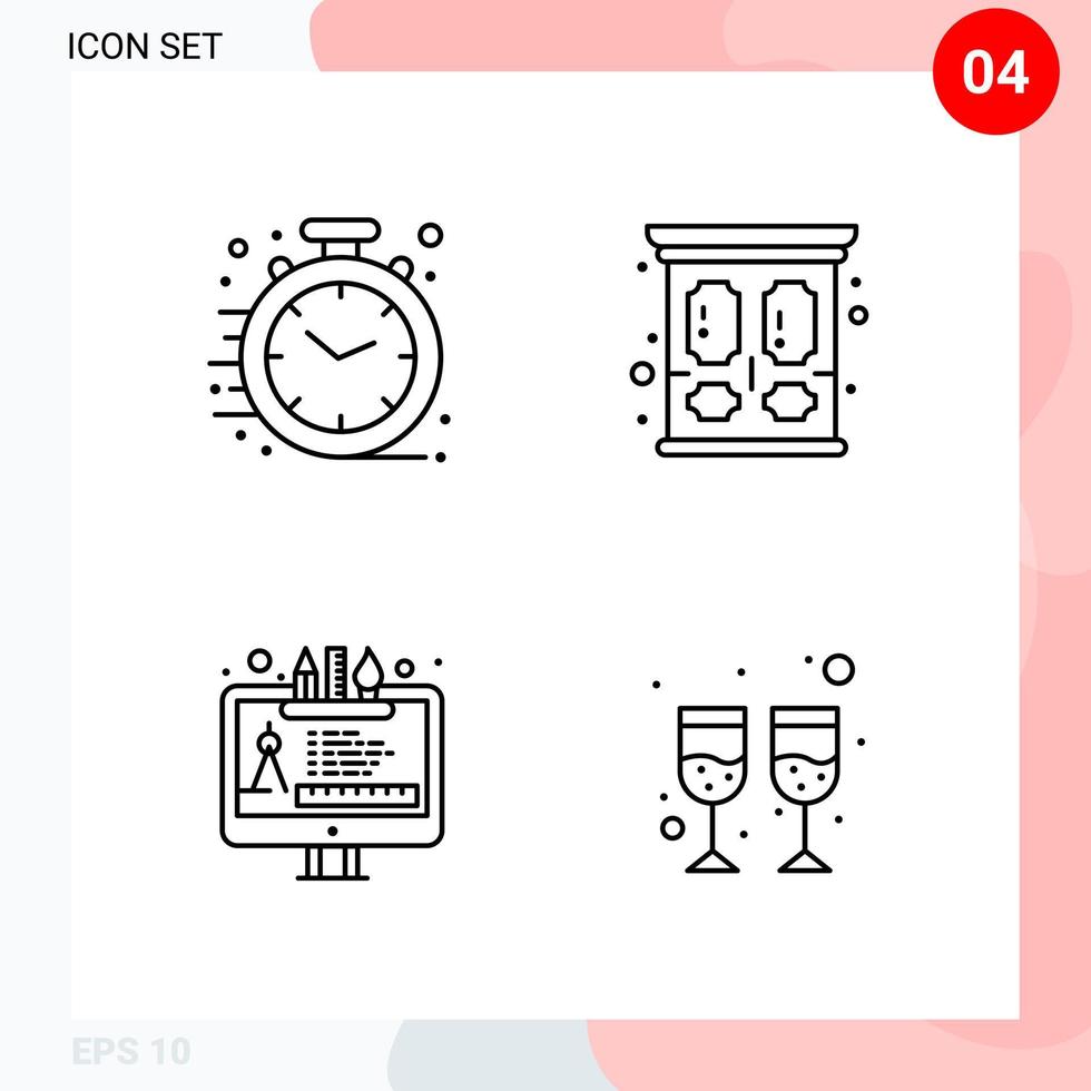vektor packa av 4 ikoner i linje stil kreativ översikt packa isolerat på vit bakgrund för webb och mobil
