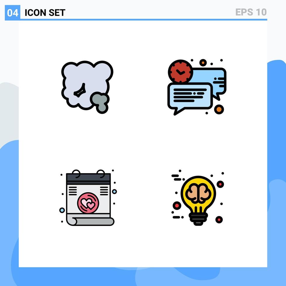 piktogram uppsättning av 4 enkel fylld linje platt färger av luft tid pm chatt kärlek redigerbar vektor design element