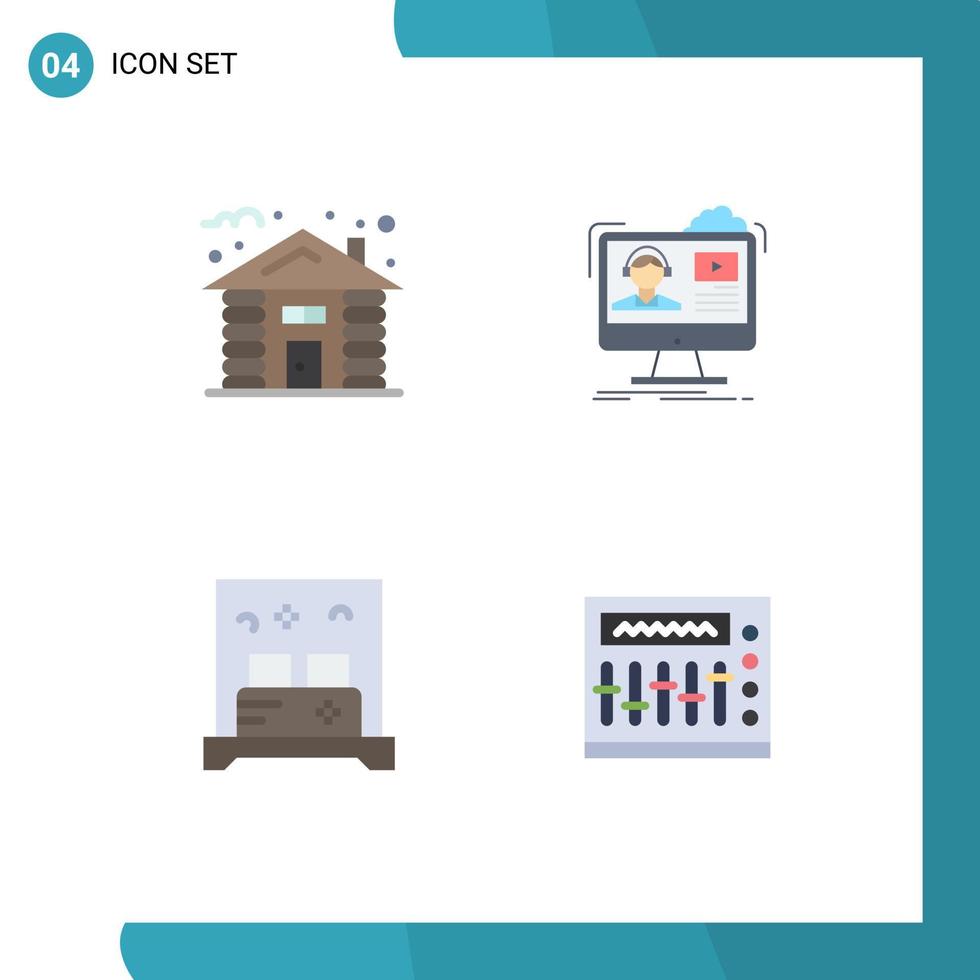 4 universell platt ikoner uppsättning för webb och mobil tillämpningar skog säng träd media rum redigerbar vektor design element