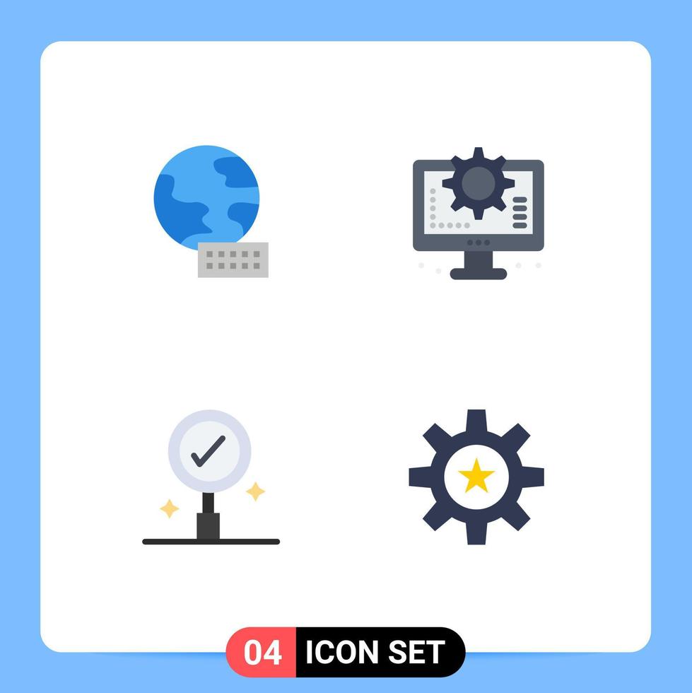 Packung mit 4 modernen flachen Symbolen, Zeichen und Symbolen für Web-Printmedien wie Weltsuchcomputer, die menschliche editierbare Vektordesign-Elemente einstellen vektor
