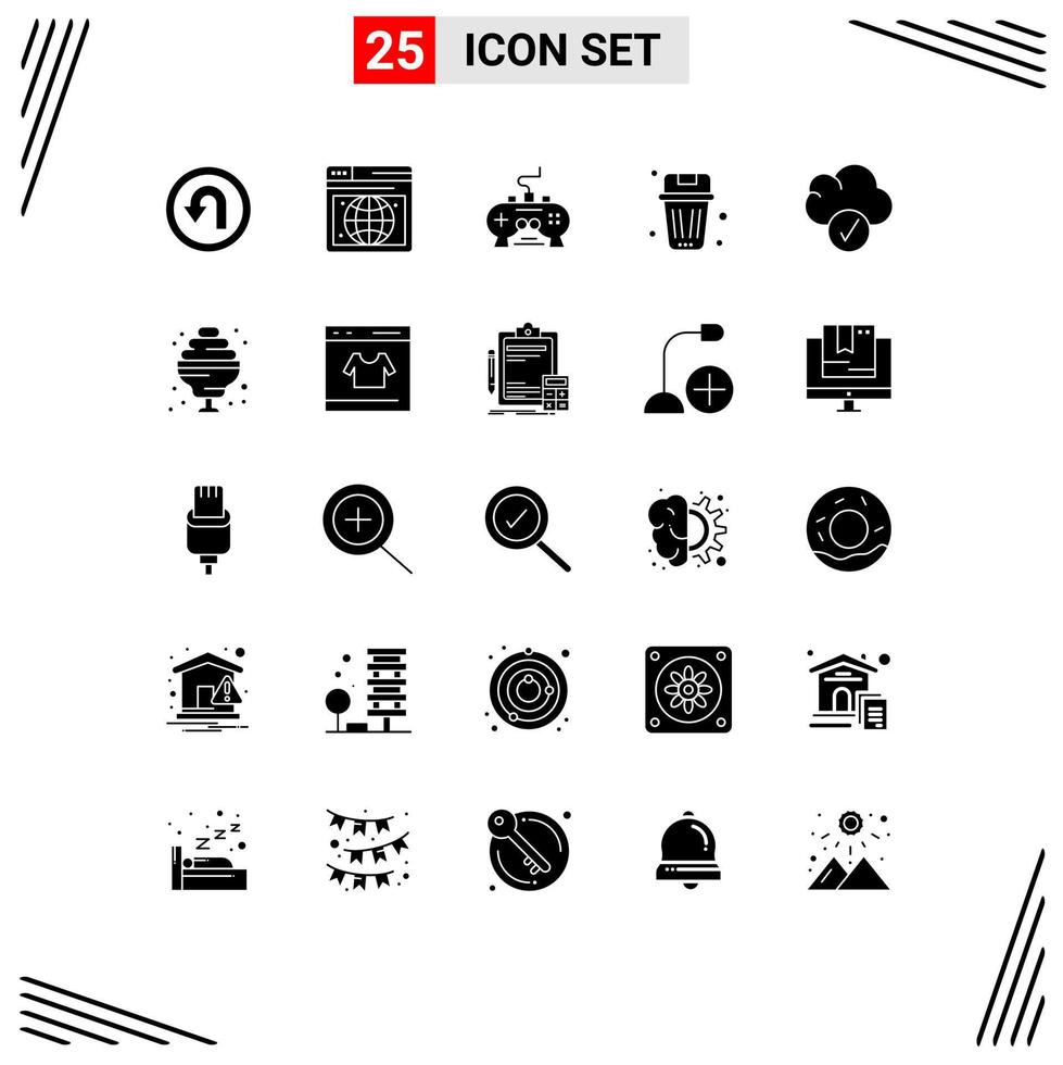 Gruppe von 25 soliden Glyphenzeichen und Symbolen für Cloud-Müllpad Löschen Sie Korb editierbare Vektordesign-Elemente vektor