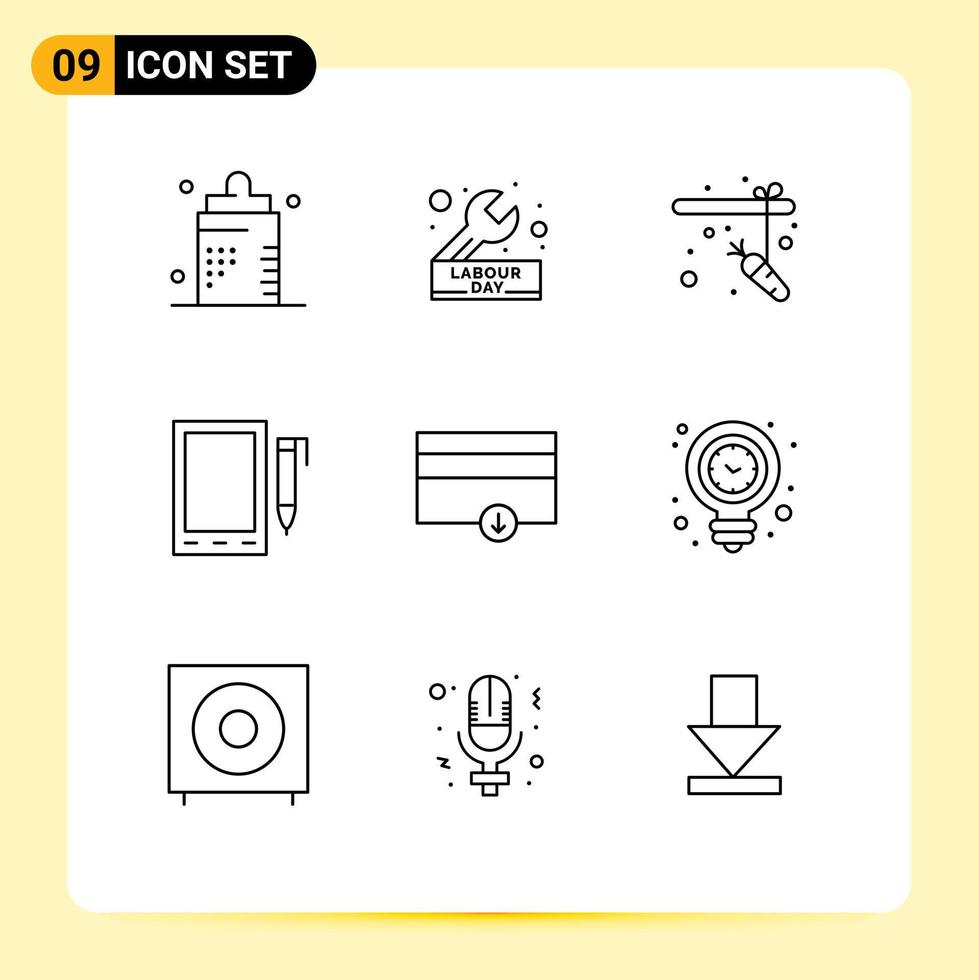 modern uppsättning av 9 konturer och symboler sådan som finansiera penna reparera cell stång redigerbar vektor design element