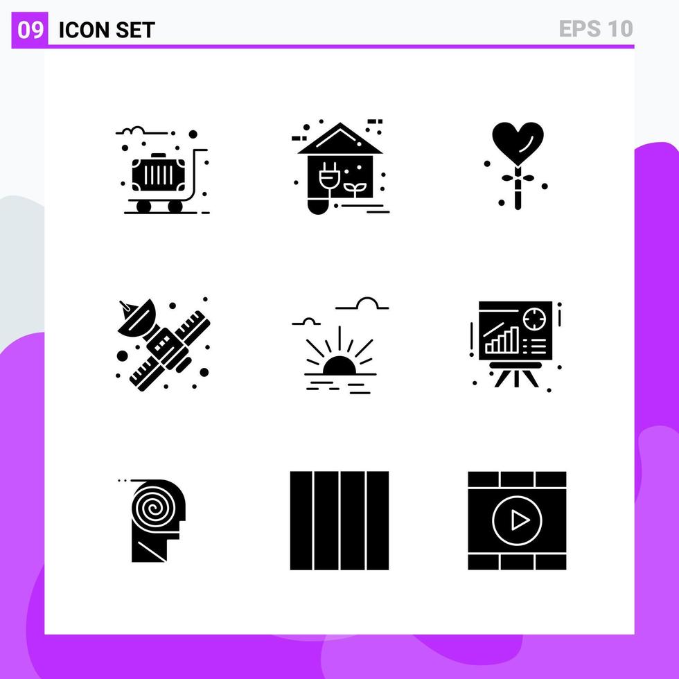 uppsättning av 9 ikoner i fast stil kreativ glyf symboler för hemsida design och mobil appar enkel fast ikon tecken isolerat på vit bakgrund 9 ikoner vektor