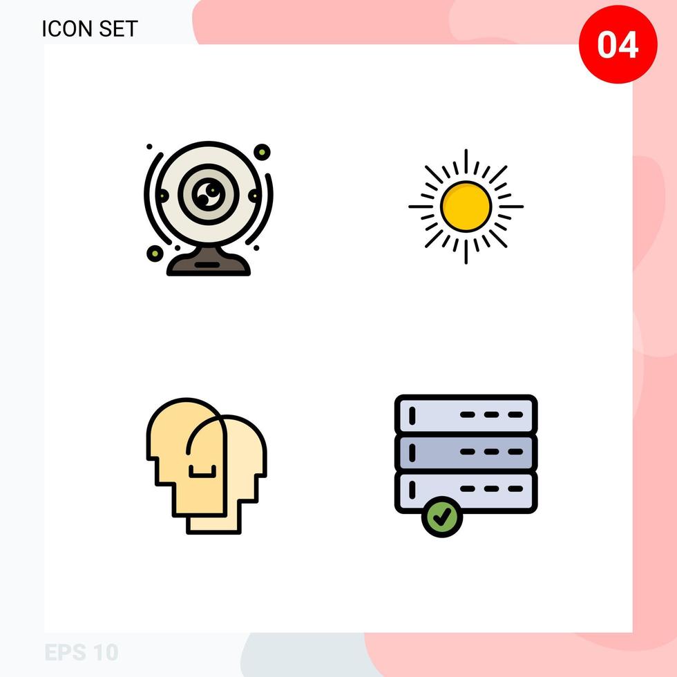 4 tematiska vektor fylld linje platt färger och redigerbar symboler av kam mänsklig dator soluppgång känslor redigerbar vektor design element