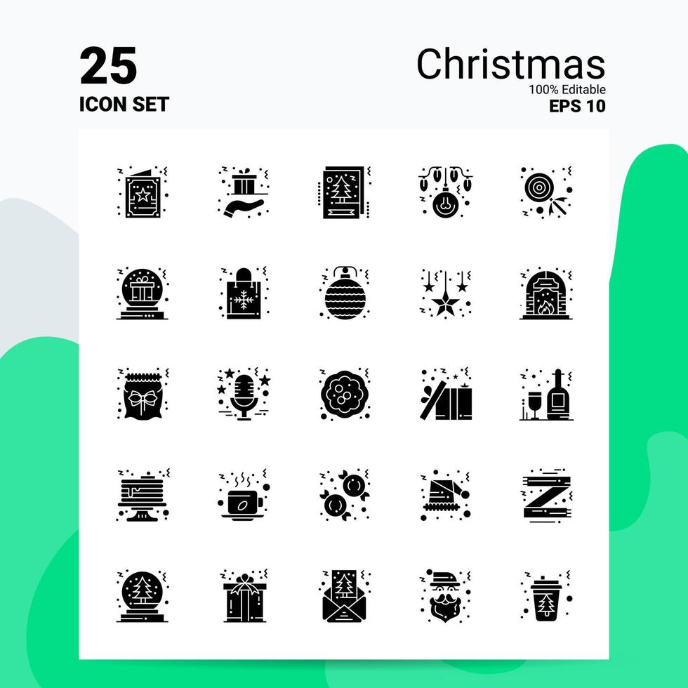 25 Weihnachts-Icon-Set 100 bearbeitbare Eps 10 Dateien Business-Logo-Konzept-Ideen solides Glyphen-Icon-Design vektor
