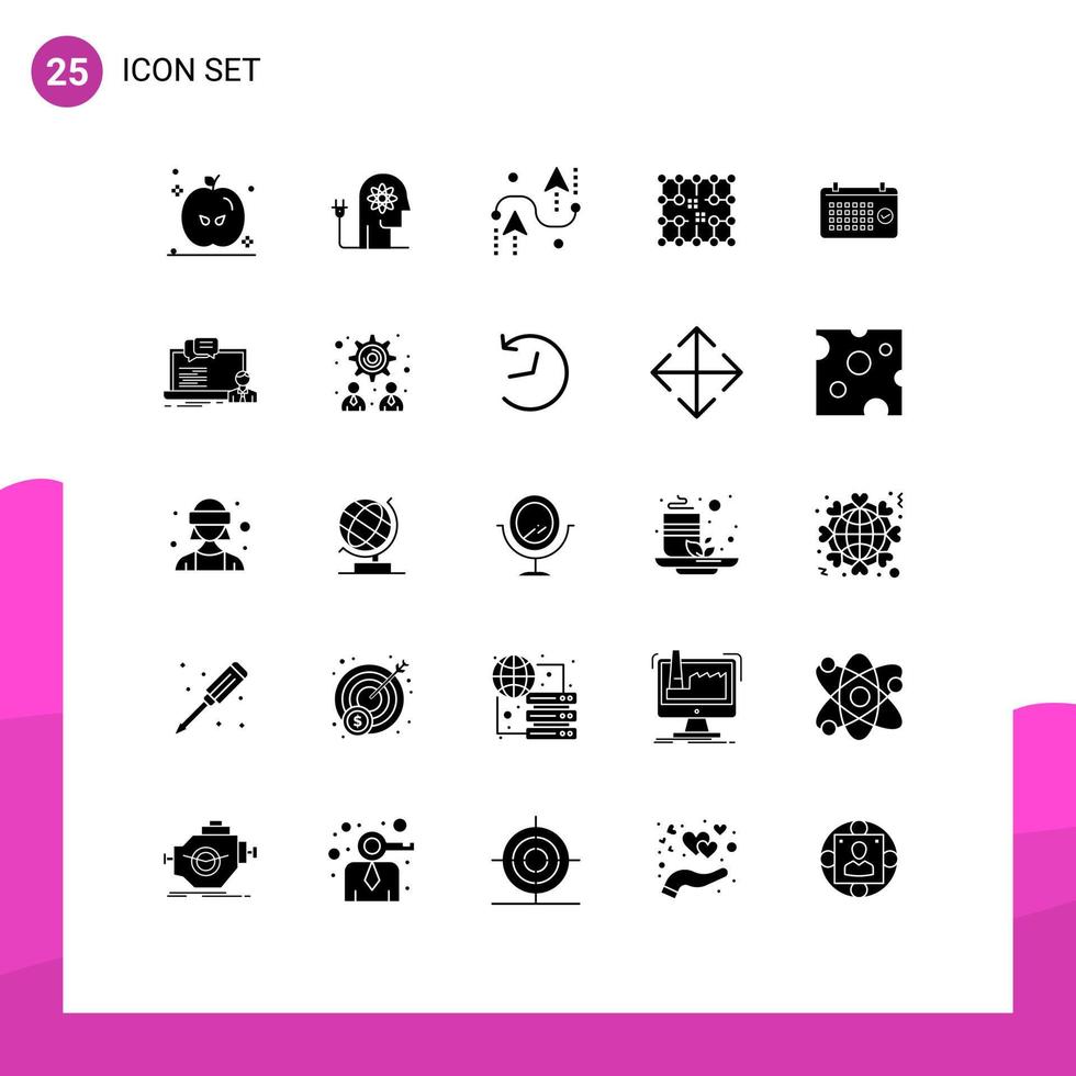 Packung mit 25 modernen soliden Glyphen Zeichen und Symbolen für Web-Printmedien wie Material Stromcodierung Verbindungsprogrammierung editierbare Vektordesign-Elemente vektor