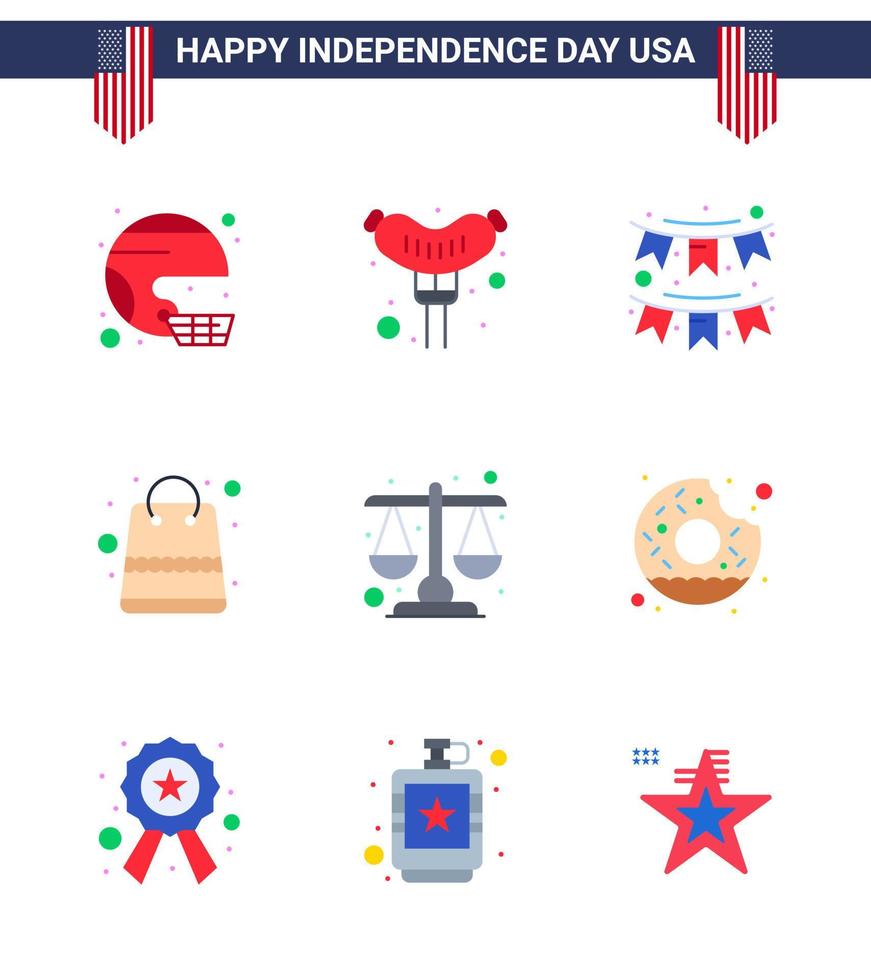 Aktienvektor-Icon-Pack mit amerikanischen Tag 9-Zeilenzeichen und -symbolen für Shop-Geldwurstbeutel-Party editierbare usa-Tag-Vektordesign-Elemente vektor