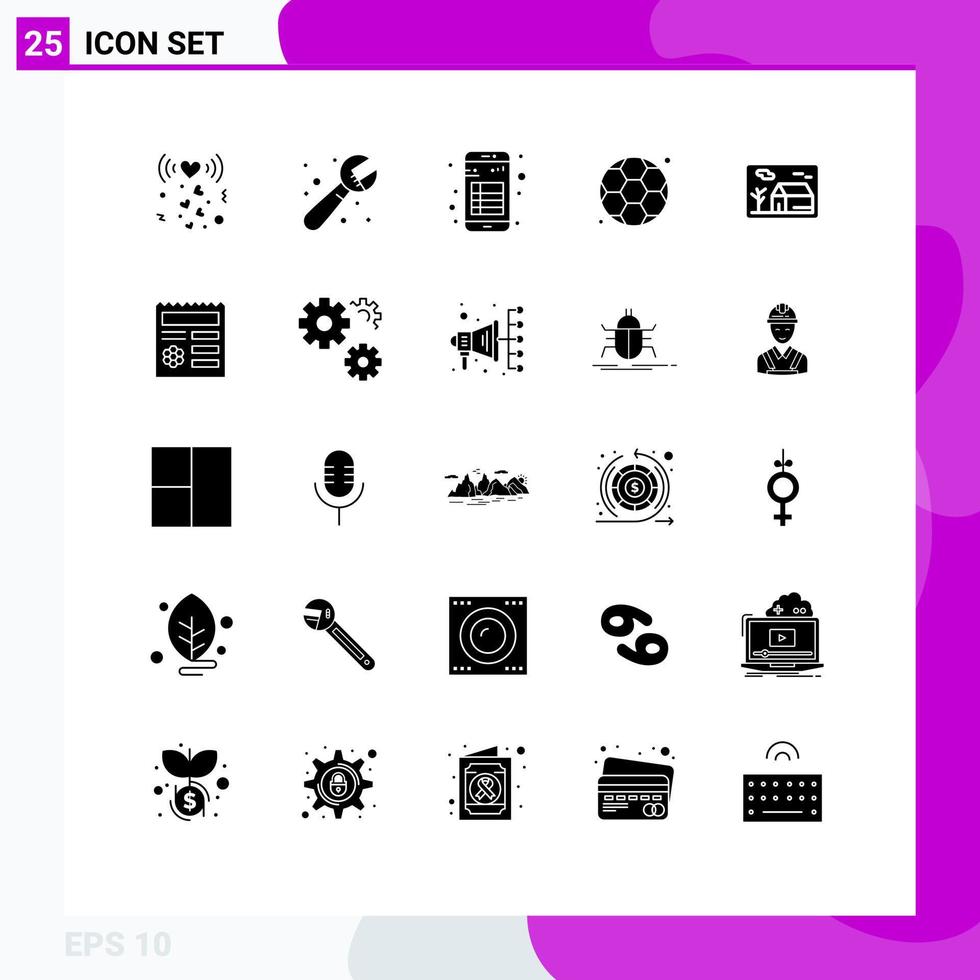 25 universell fast glyfer uppsättning för webb och mobil tillämpningar hus fotboll app Gym läsning redigerbar vektor design element
