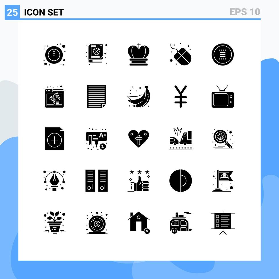 Aktienvektor-Icon-Pack mit 25 Zeilenzeichen und Symbolen für Menükreis-König-App-Hardware editierbare Vektordesign-Elemente vektor