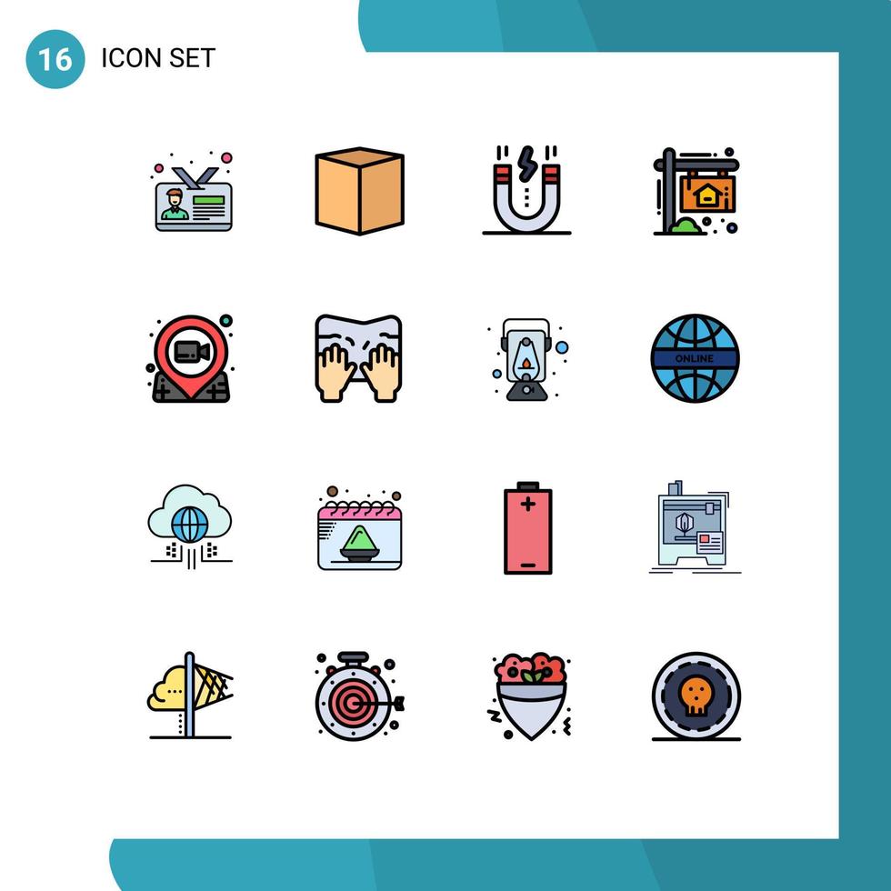 16 thematische Vektor-Flachfarben gefüllte Linien und editierbare Symbole von Haustafeln und Werbemagneten editierbare kreative Vektordesign-Elemente vektor