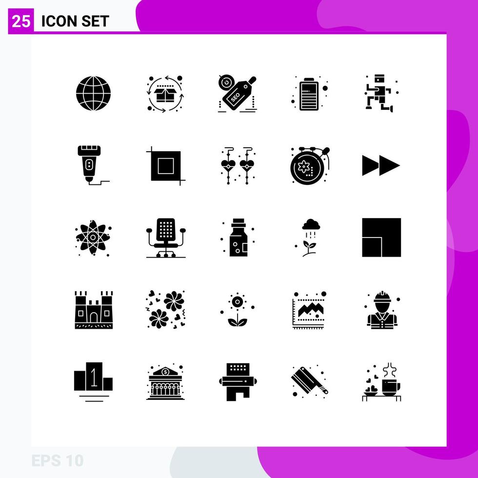 uppsättning av 25 modern ui ikoner symboler tecken för löpning övning seo kraft batteri redigerbar vektor design element