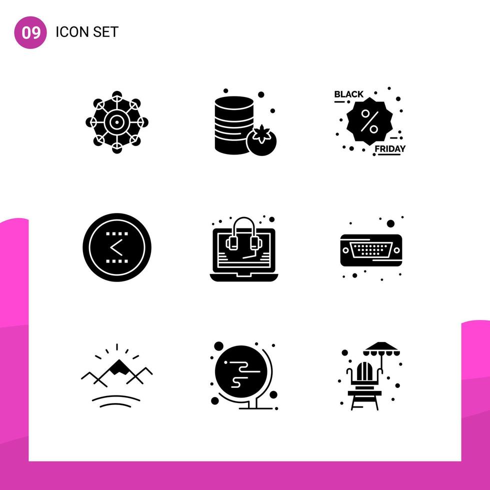 Glyphen-Icon-Set-Paket mit 9 soliden Icons isoliert auf weißem Hintergrund für reaktionsschnelles Website-Design, Druck und mobile Anwendungen vektor