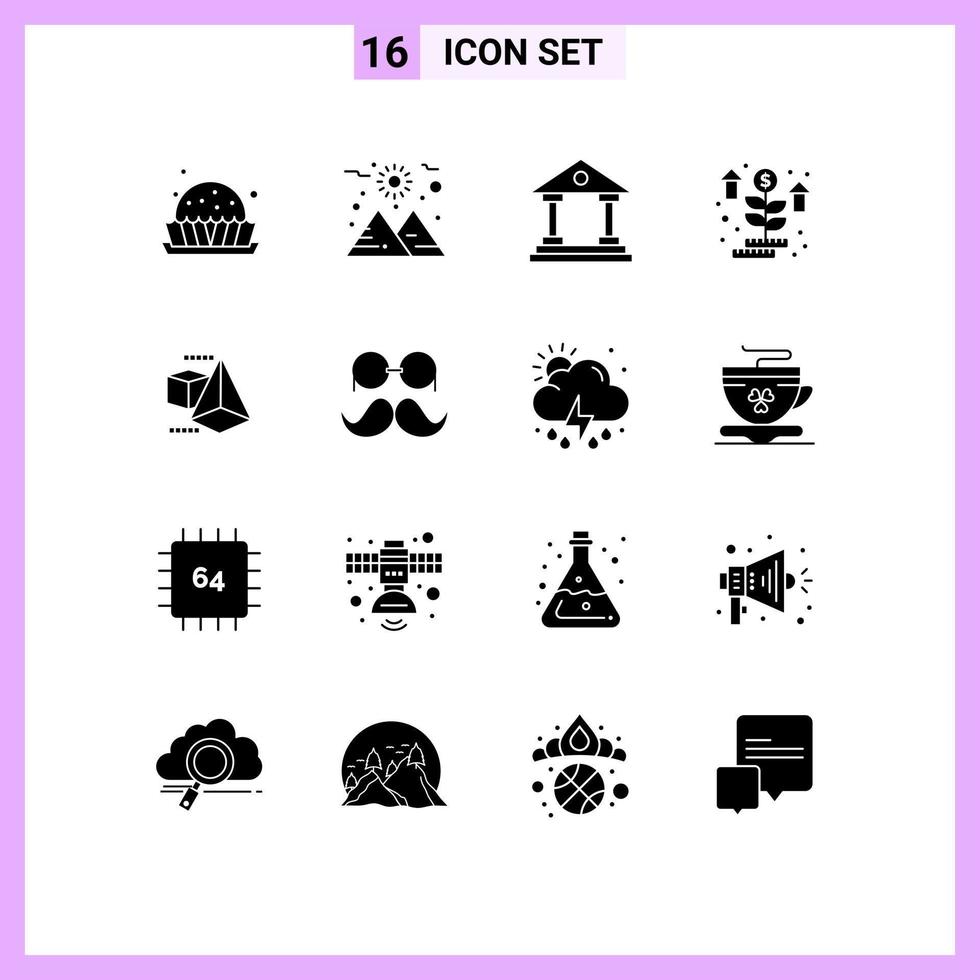 16 universell fast glyfer uppsättning för webb och mobil tillämpningar triangel modell byggnad växt pengar redigerbar vektor design element