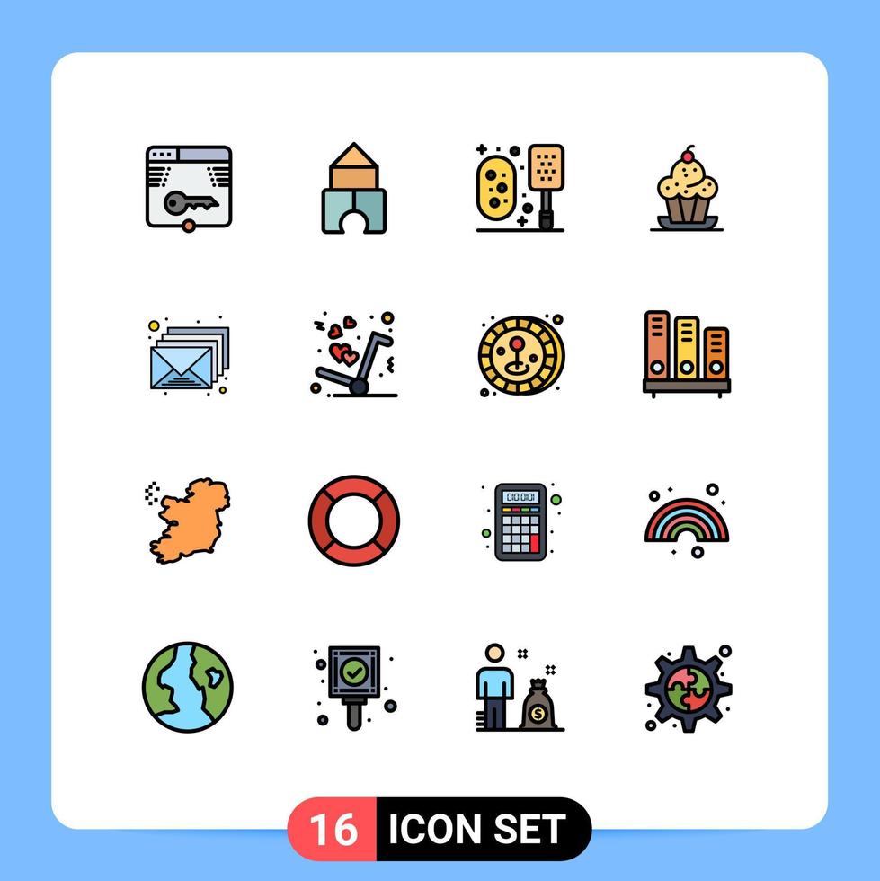satz von 16 modernen ui symbolen symbole zeichen für email süßes bad muffin kuchen editierbare kreative vektordesignelemente vektor