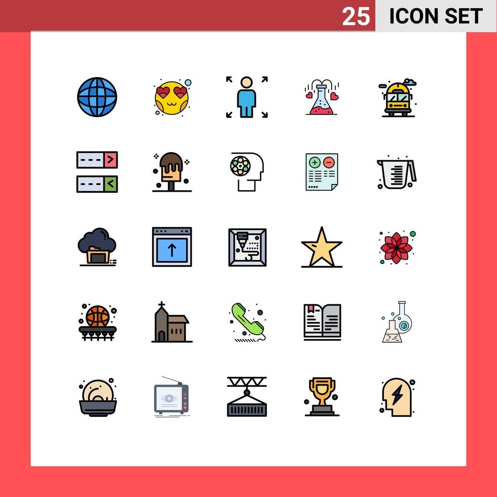 modern uppsättning av 25 fylld linje platt färger pictograph av buss stad tillväxt kärlek flaska redigerbar vektor design element