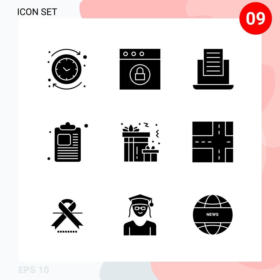 Vektorpaket mit 9 Symbolen im soliden Stil kreatives Glyphenpaket isoliert auf weißem Hintergrund für Web und Handy vektor