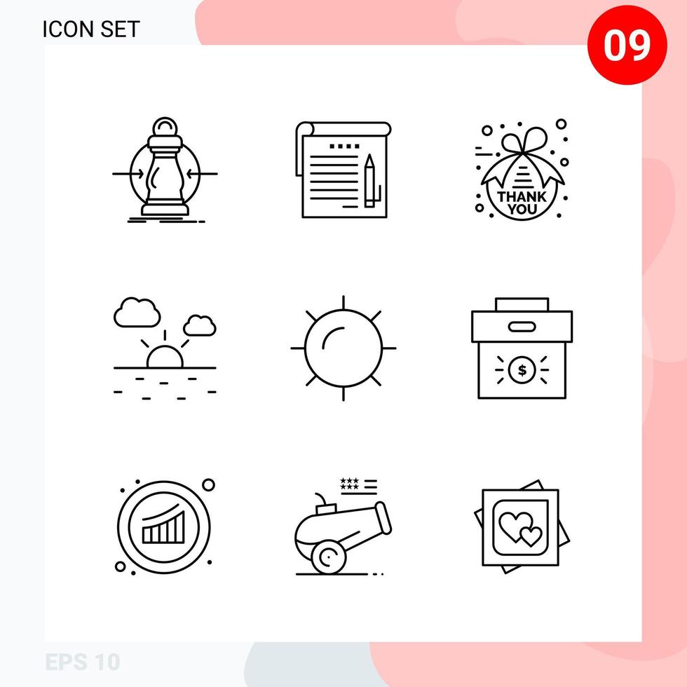 vektor packa av 9 ikoner i linje stil kreativ översikt packa isolerat på vit bakgrund för webb och mobil