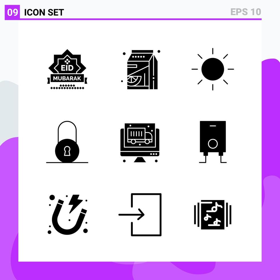 uppsättning av 9 ikoner i fast stil kreativ glyf symboler för hemsida design och mobil appar enkel fast ikon tecken isolerat på vit bakgrund 9 ikoner vektor