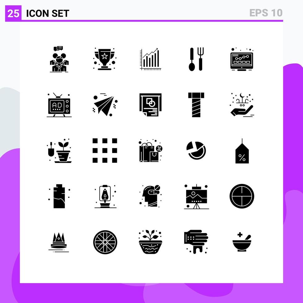 25 fast glyf begrepp för webbplatser mobil och appar middag trender mästare statistik diagram redigerbar vektor design element