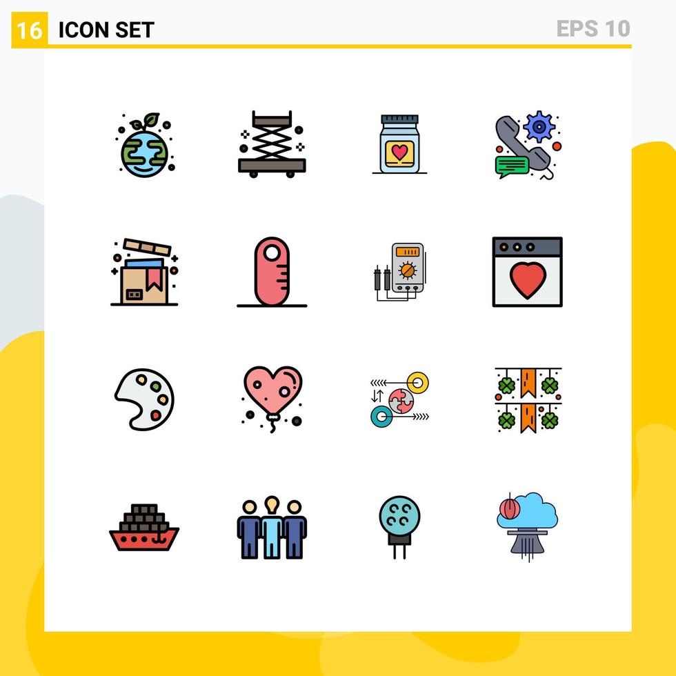mobil gränssnitt platt Färg fylld linje uppsättning av 16 piktogram av förpackning meddelande kärlek miljö redskap redigerbar kreativ vektor design element