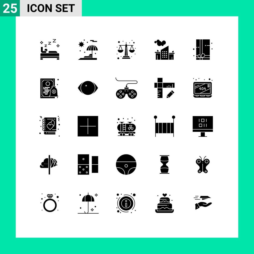 grupp av 25 fast glyfer tecken och symboler för gåva låda gåva packa balans skala förorening industri redigerbar vektor design element