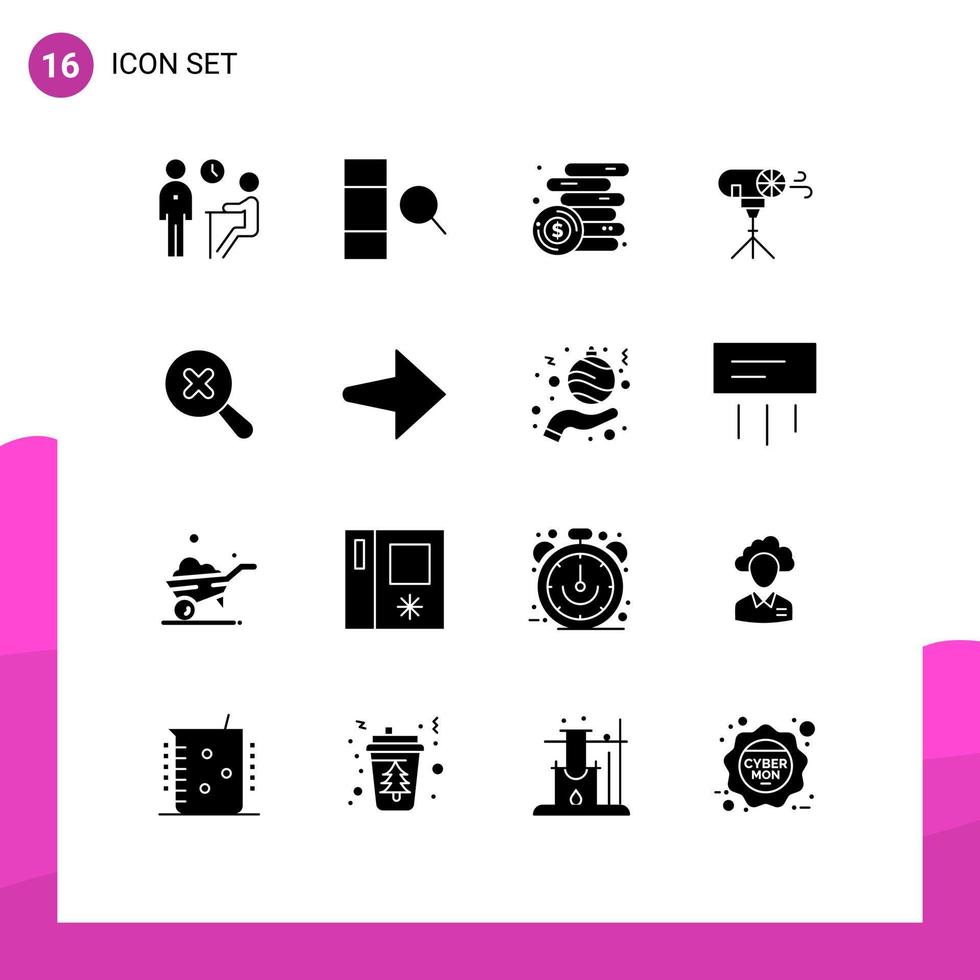 16 solides Glyphenpaket der Benutzeroberfläche mit modernen Zeichen und Symbolen der Suche, spezielle Finanz-Fotoeffekte, editierbare Vektordesign-Elemente vektor