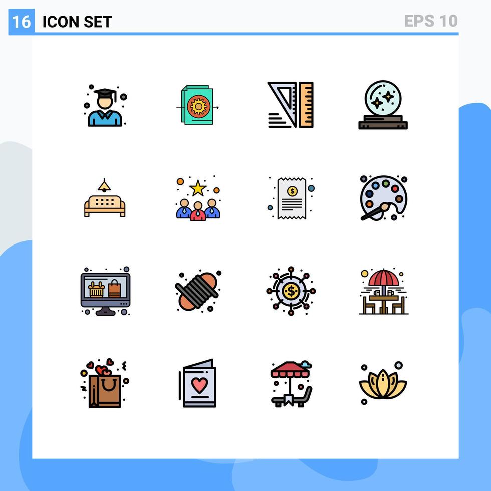 satz von 16 vektorflachen farbgefüllten linien auf raster für möbelstar bildung magier kristall editierbare kreative vektordesignelemente vektor