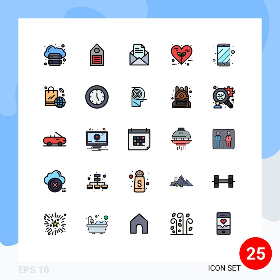 satz von 25 modernen ui-symbolen symbole zeichen für liebe eco tag bio office editierbare vektordesignelemente vektor