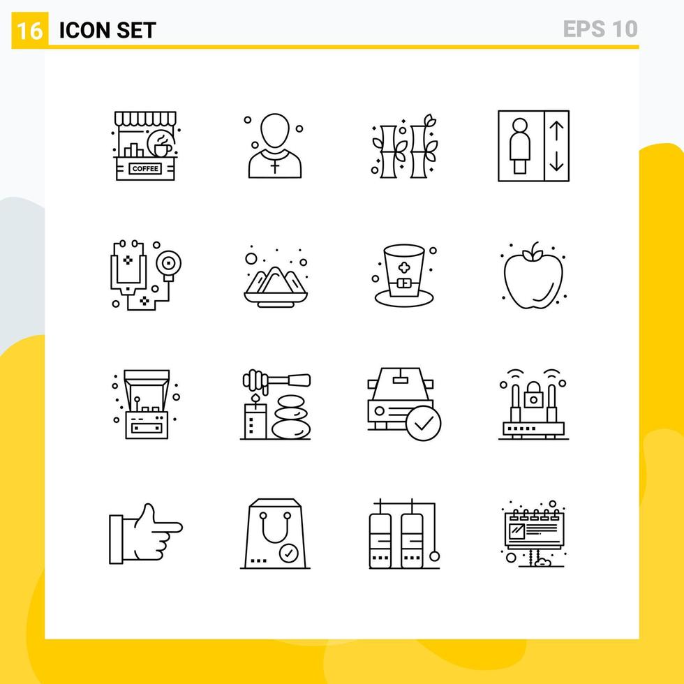 modern uppsättning av 16 konturer pictograph av läkare grupp man hiss kinesisk redigerbar vektor design element