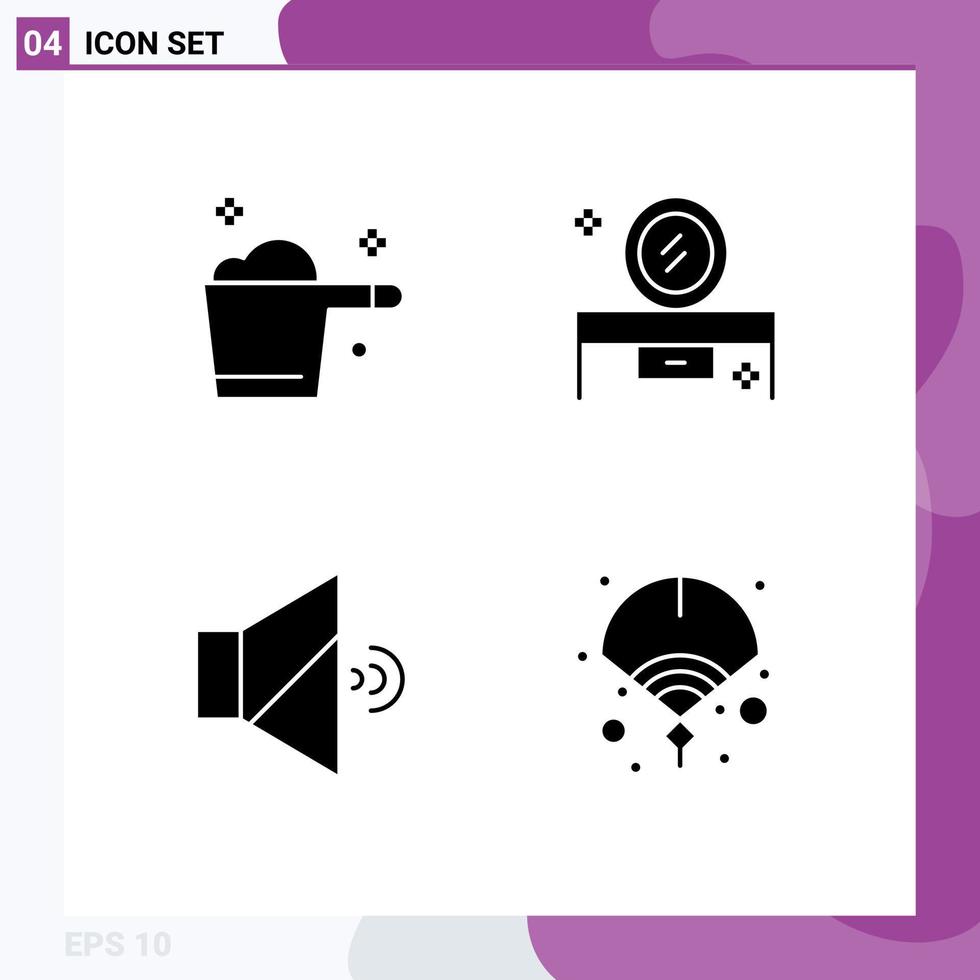Stock Vector Icon Pack mit 4 Zeilenzeichen und Symbolen für die Reinigung von stummen Housekeeping Schminktisch Volumen editierbare Vektordesign-Elemente