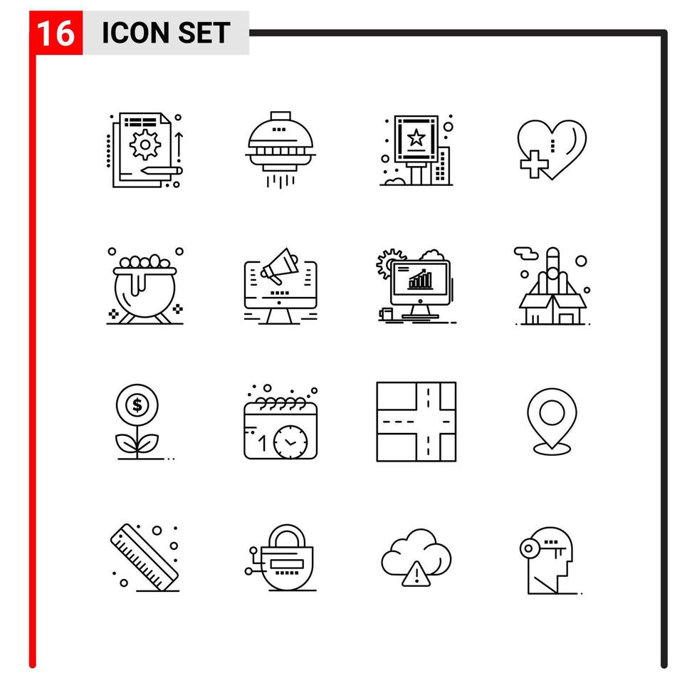 16 allgemeine Symbole für Website-Design Print und mobile Apps 16 Gliederungssymbole Zeichen isoliert auf weißem Hintergrund 16 Icon Pack vektor