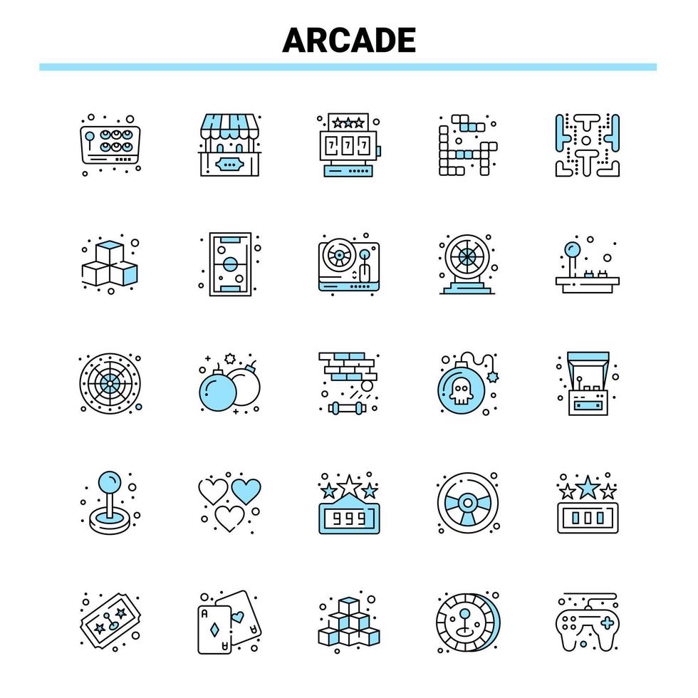 25 schwarze und blaue Arcade-Icon-Set kreatives Icon-Design und Logo-Vorlage vektor