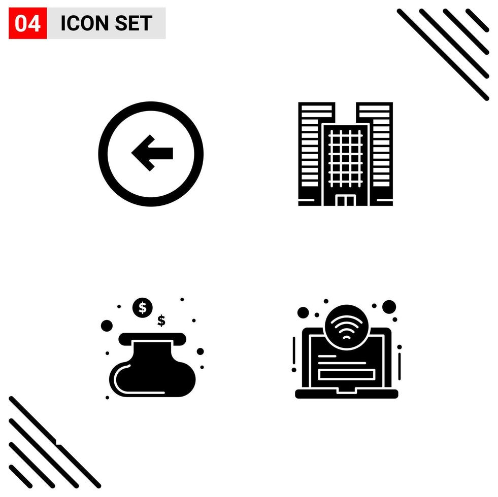 Pixel perfektes Set aus 4 soliden Symbolen Glyphen-Icon-Set für die Gestaltung von Websites und die Schnittstelle für mobile Anwendungen vektor