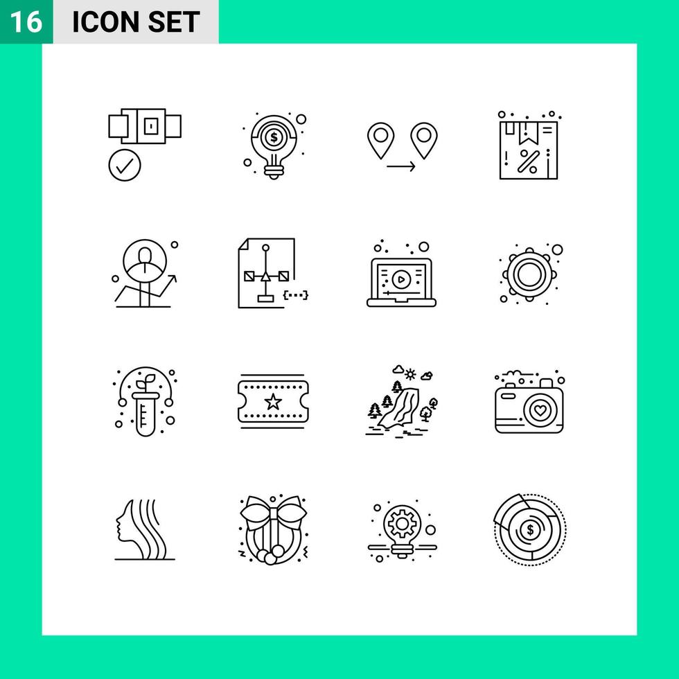 moderne sätze von 16 umrissen und symbolen wie kartenbenutzer-gps bieten paketbearbeitbare vektordesignelemente vektor