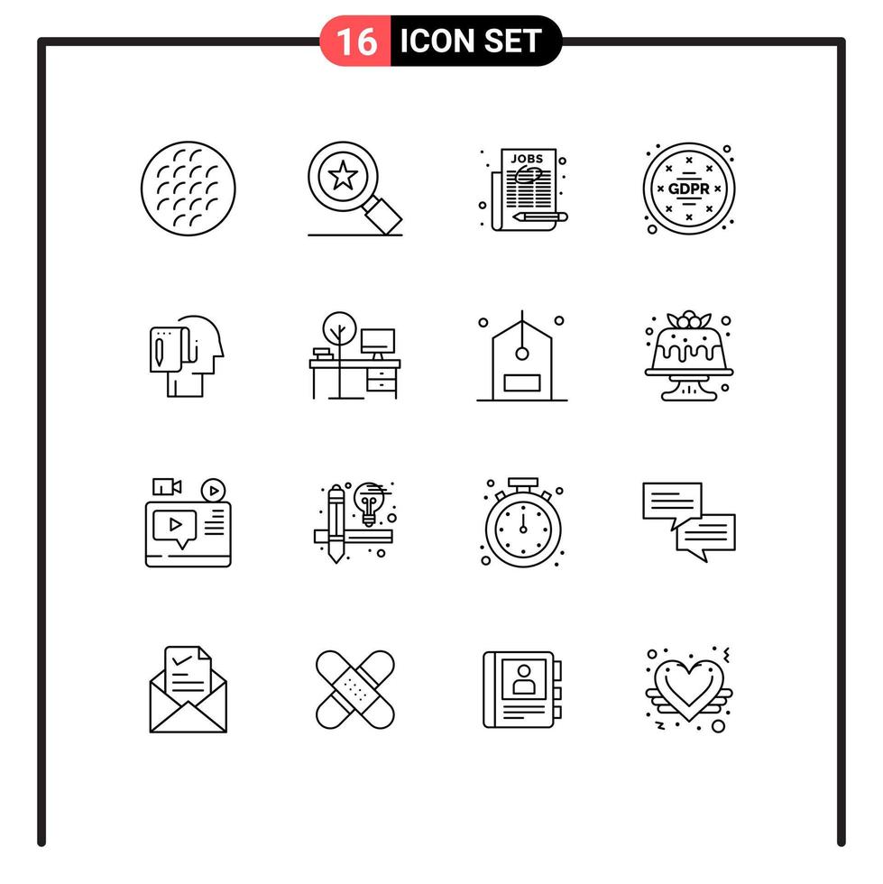 Aktienvektor-Icon-Pack mit 16 Zeilenzeichen und Symbolen für den Start von Grund auf Daten Beschäftigungsvorschriften gdpr editierbare Vektordesign-Elemente vektor